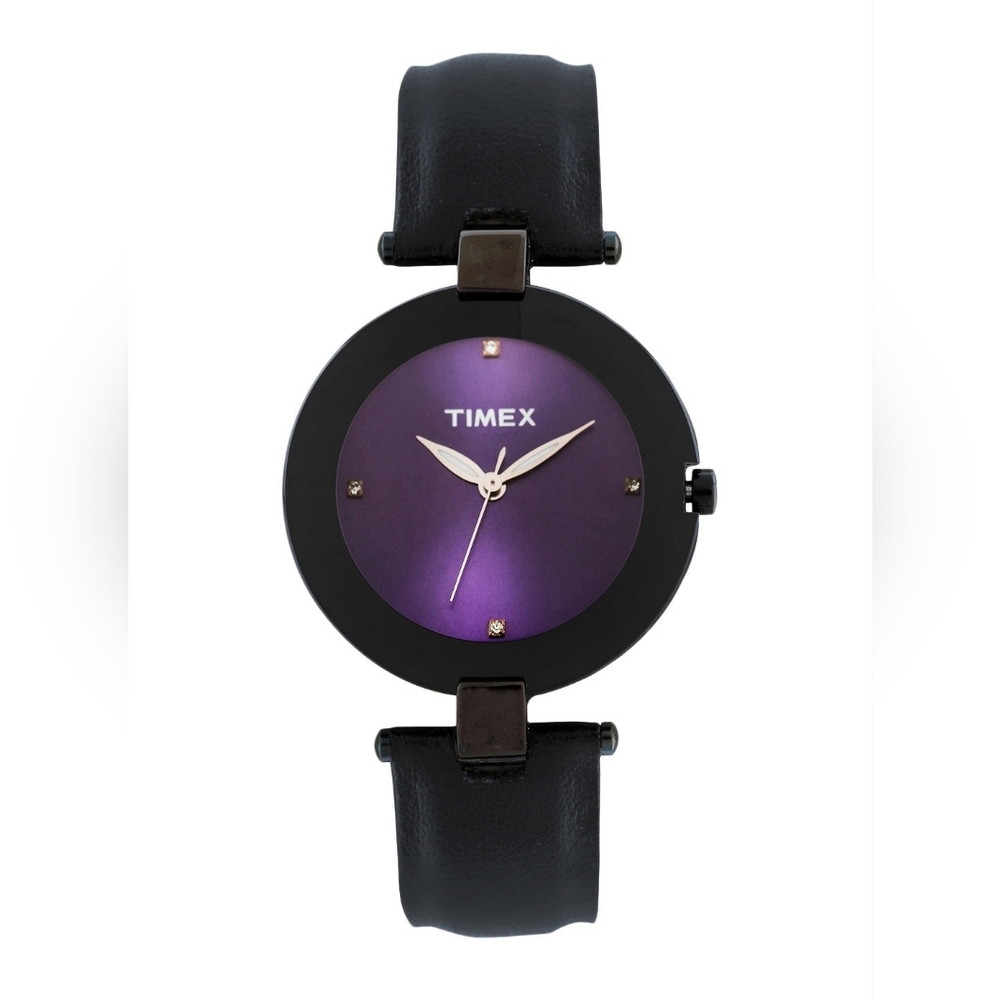 TIMEX purple watch black real leather band